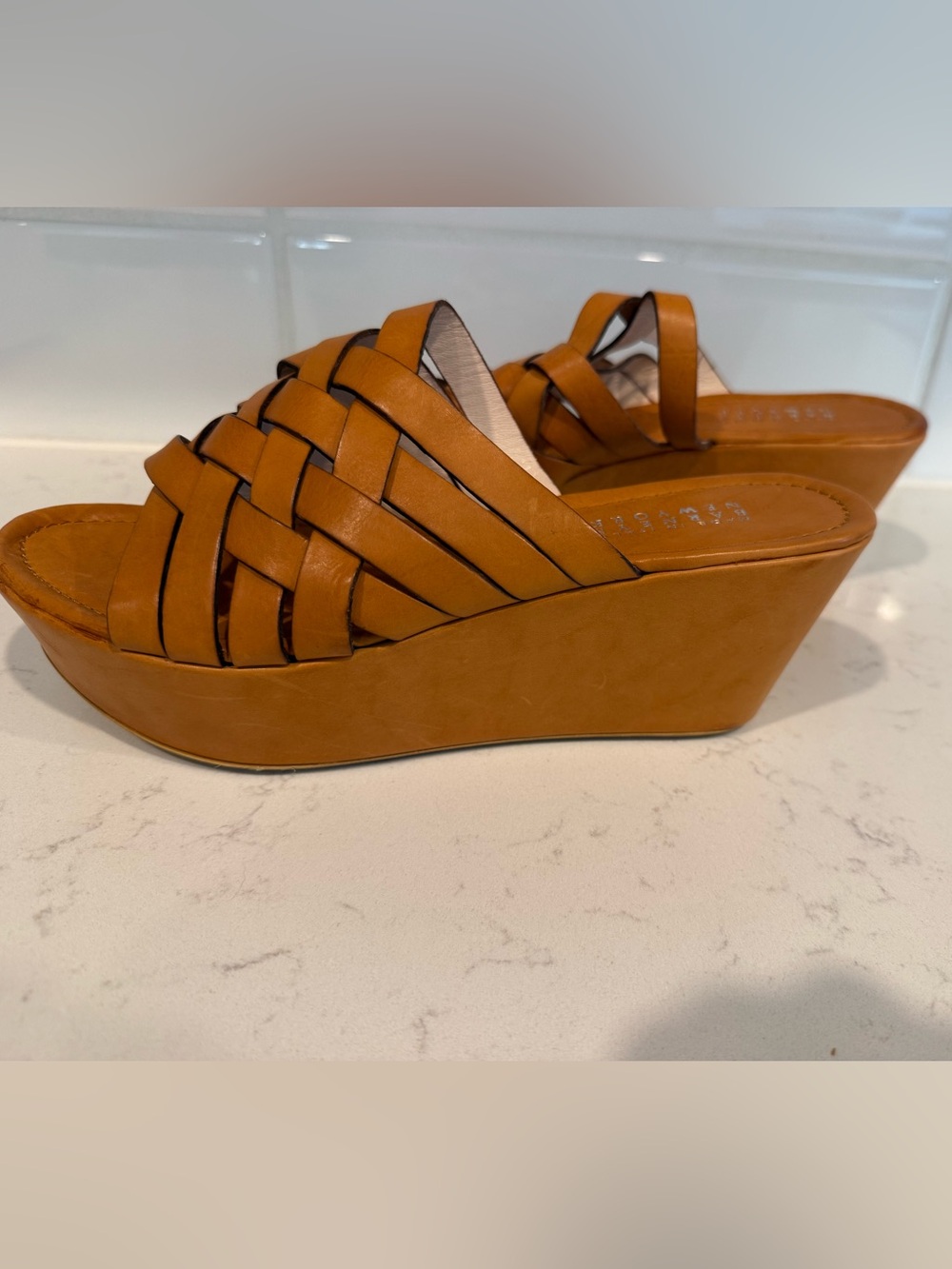 BARNEYS NY Leather Platform Wedge Sandals